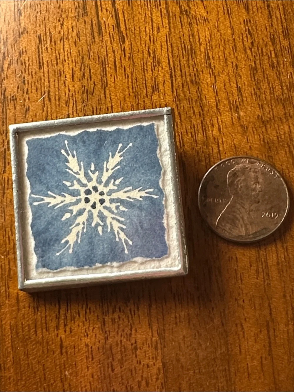 Blue & White Snowflake Art Brooch Pin